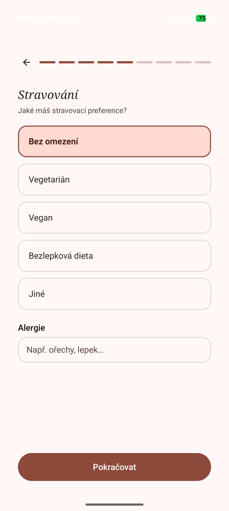 Customizovatelné otázky — ukázka obrazovky