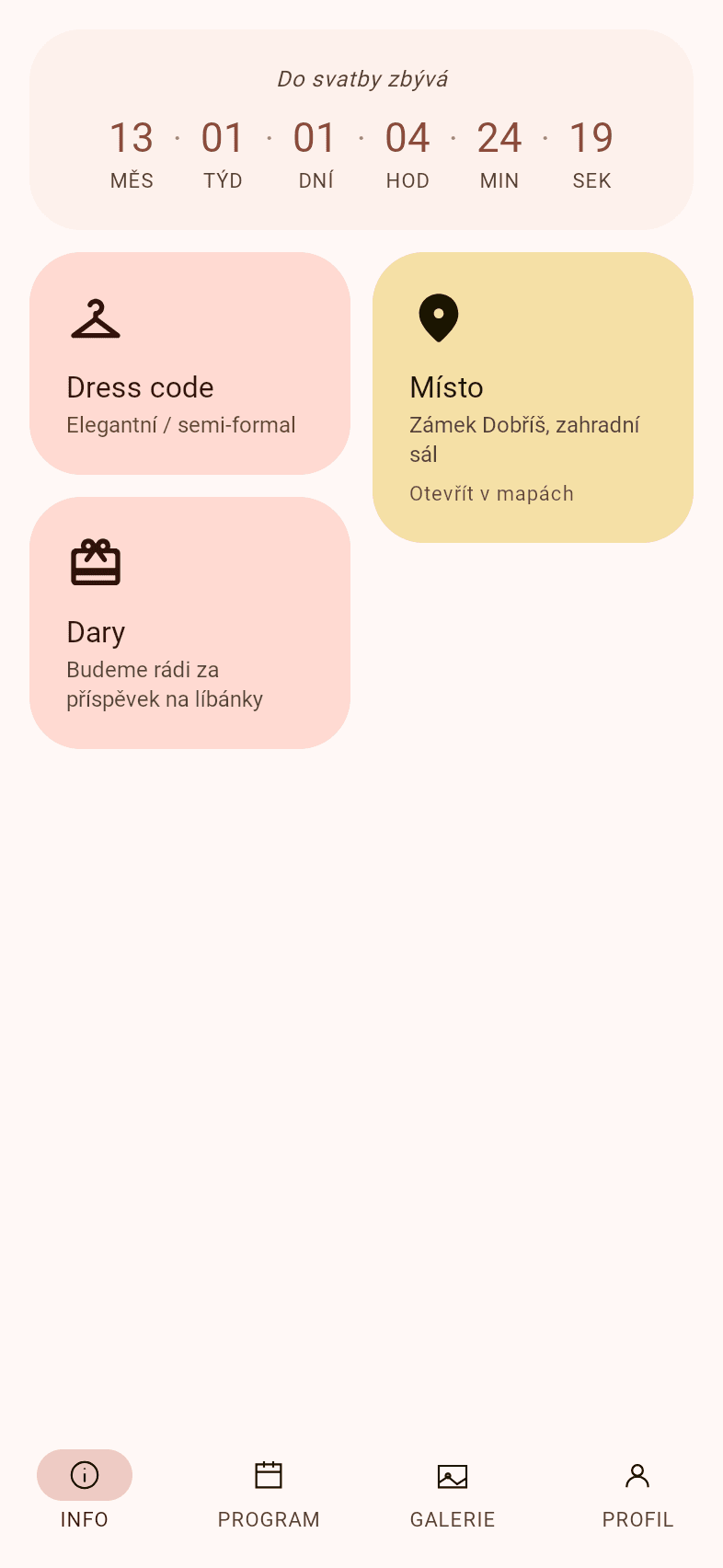 Info — ukázka obrazovky